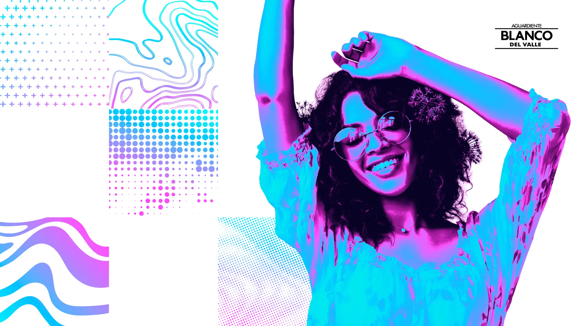 Secondary key art with a duotone portrait and topographic linework pattern