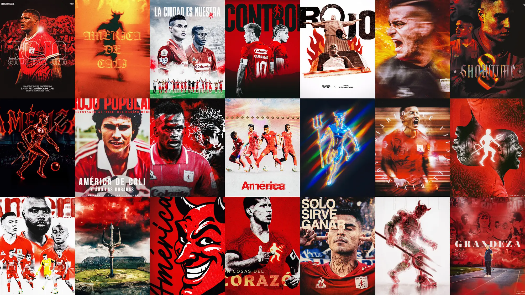 Fire-fist poster, 3D devil mascot illustration, and a red duotone portrait poster